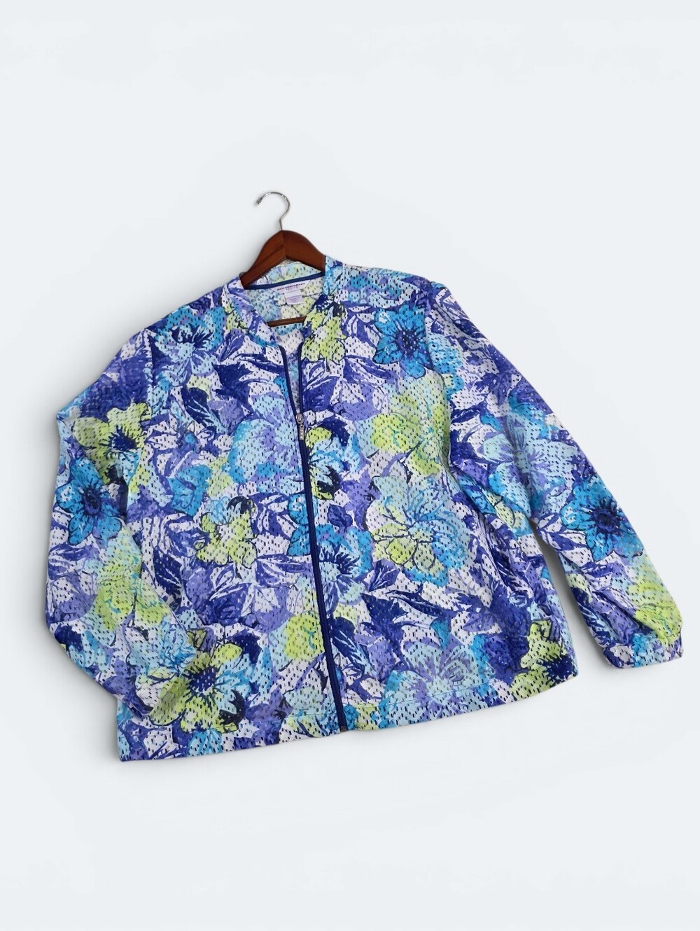 Allison Daley Floral Mesh Zip Jacket Blue Green 16P